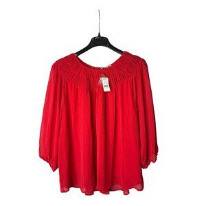 Cooper & Ella Plus Size Blouse Top Size 3X Shirred Chiffon Lined Red New